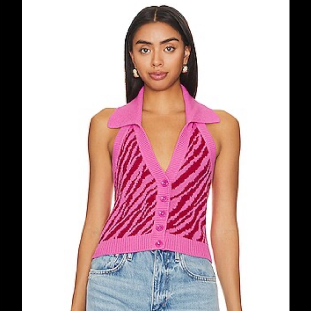 Autumn Cashmere Pink Zebra Knit Halter Top